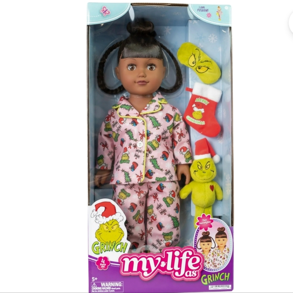 My Life As Poseable Grinch Sleepover 18" Doll, African American Brown Eyes/hair
